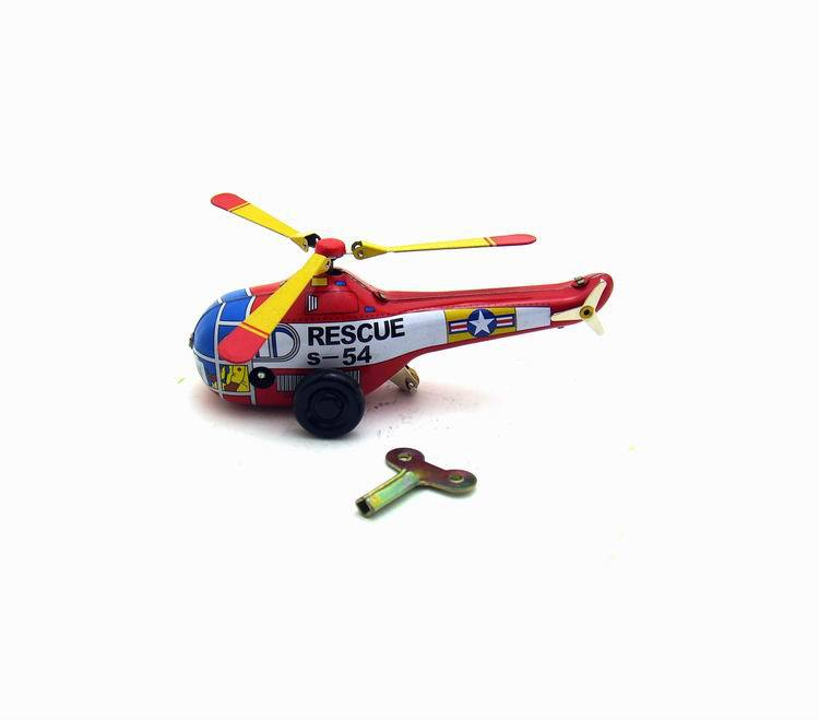 Rescue S-54 Wind-Up Tin Helicopter – Mini Retro Small Toy