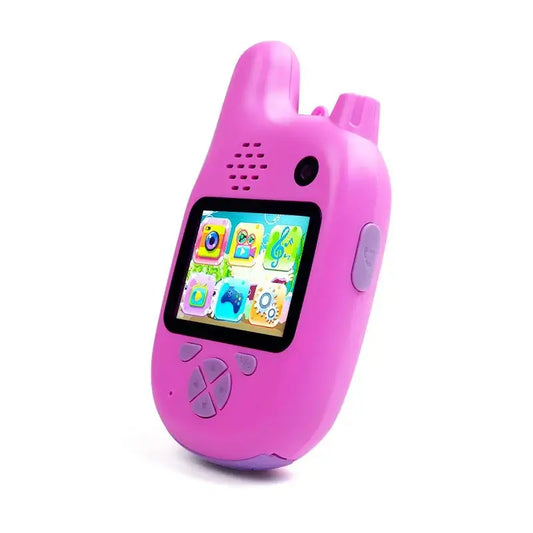 Pink toy walkie-talkie with a screen displaying colorful graphics on a white background—Greater Toys Store