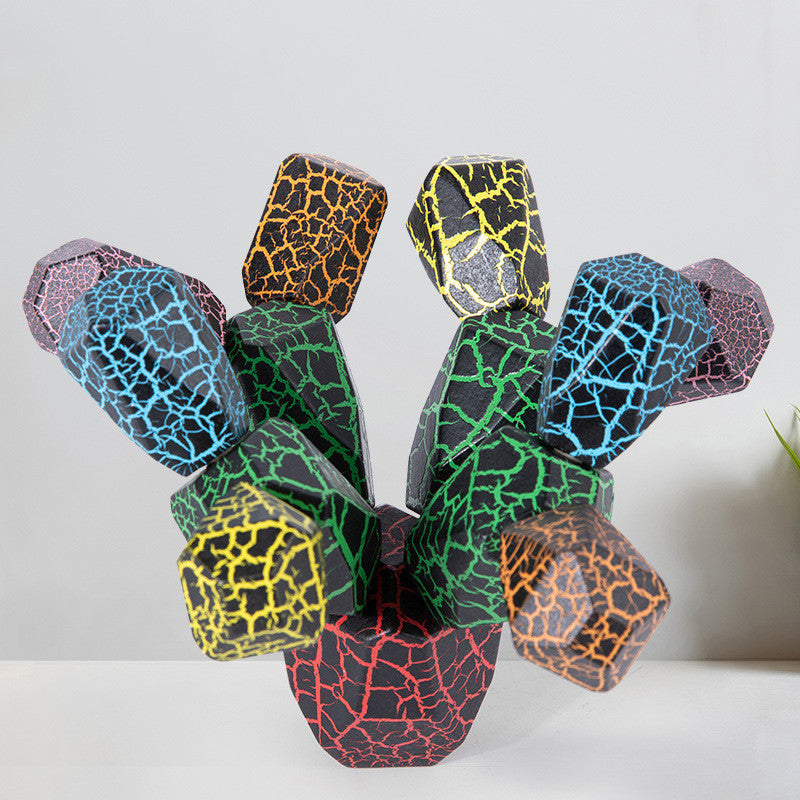 Rainbow Cactus Wooden Stacking Toy - Educational Building Blocks for Kids