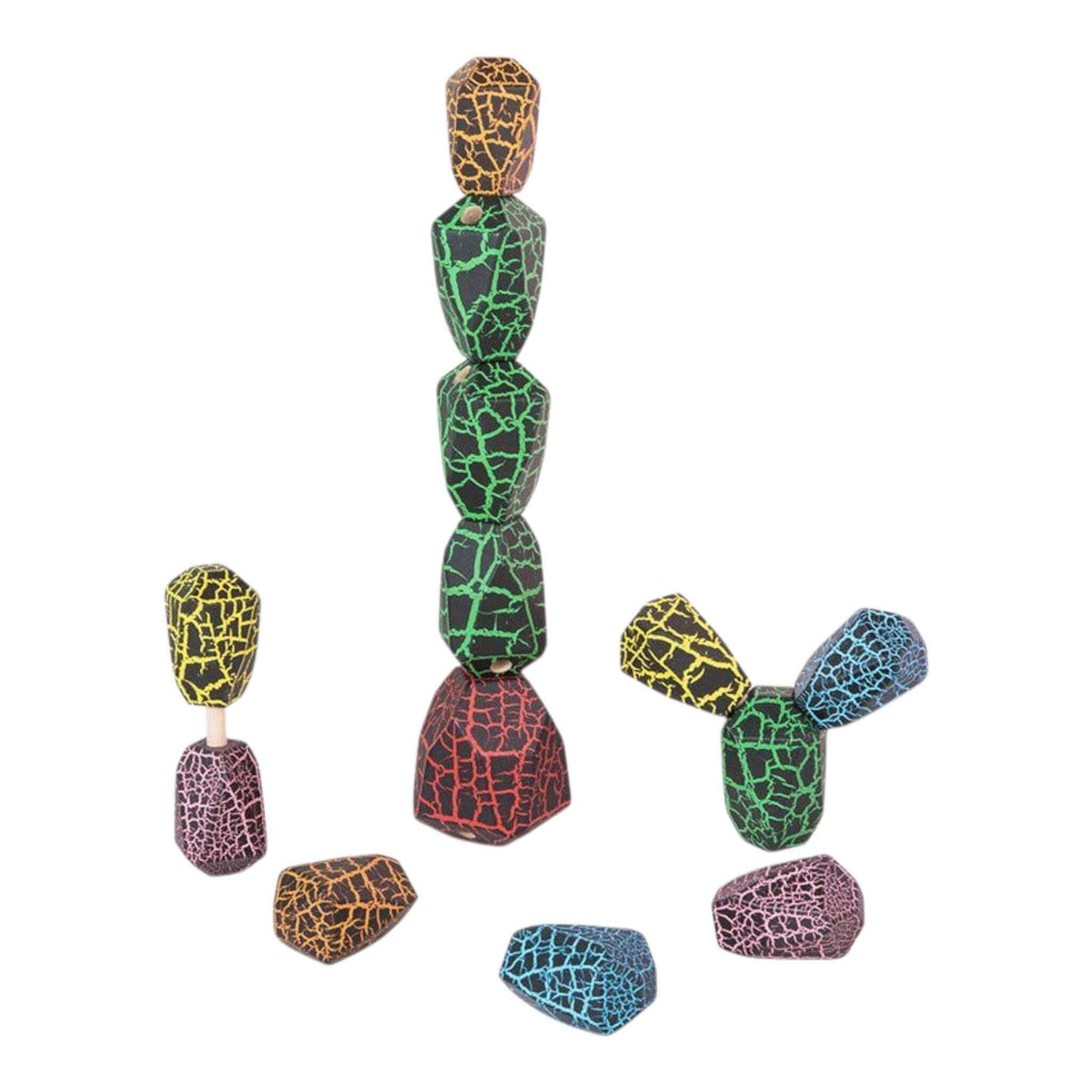 Colorful geometric wood sculpture on a white background—Greater Toys Store