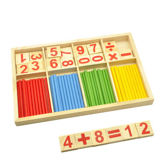 Wooden math educational toy with numbers, rods, and equation piece on a white background - Greater Toys Store