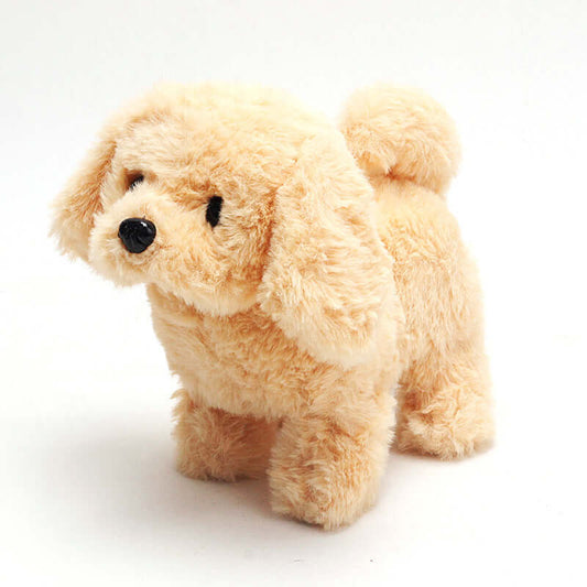 Golden-haired plush toy dog on a white background—Greater Toys Store