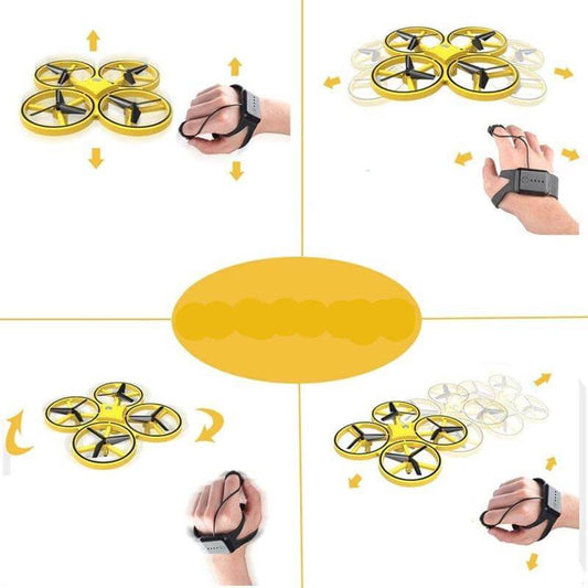 Hand gesture drone with finger strap and yellow body on a white background - Greater Toys Store