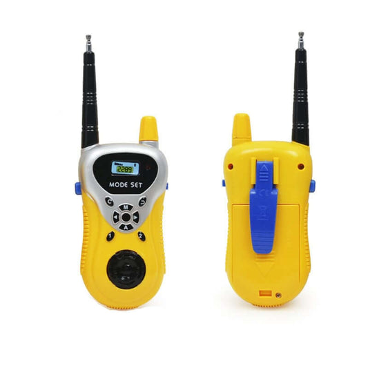 Two yellow walkie-talkies with antennas front and back view on a white background—Greater Toys Store
