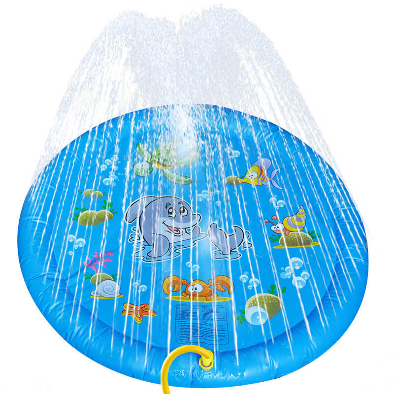 Inflatable splash pad with cartoon characters and water sprays on a white background - Greater Toys Store