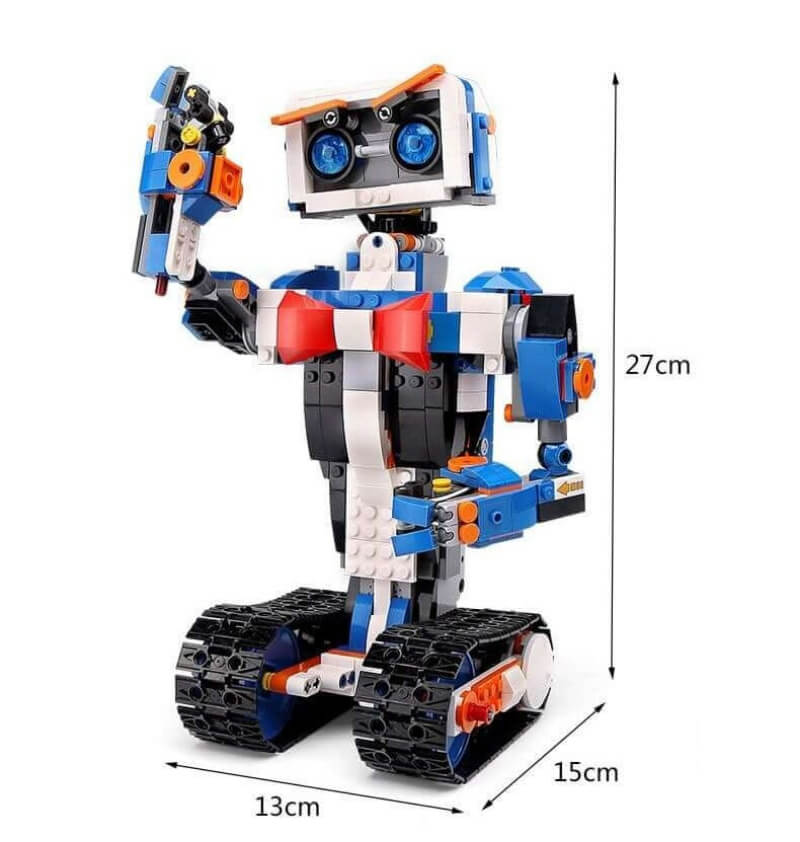 Toy robot made of interlocking bricks with measurements on a white background - Greater Toys Store