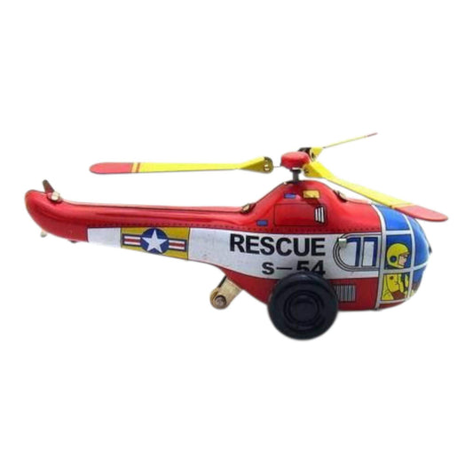 Red toy helicopter with 'Rescue' and 'S-54' text on a white background - Greater Toys Store