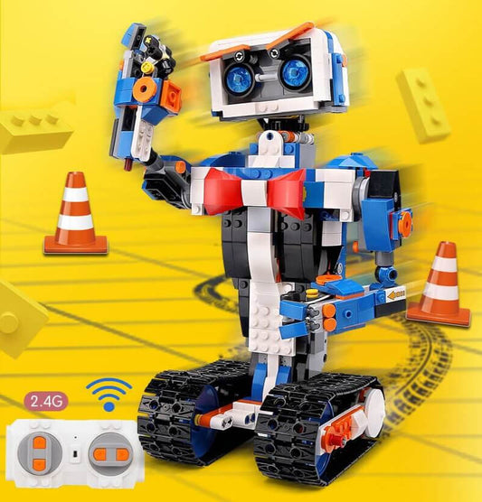 Toy robot with remote control on a yellow background - Greater Toys Store