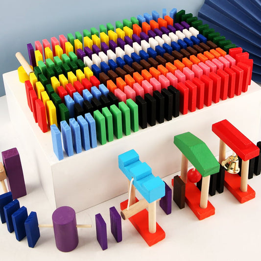 120-Piece Rainbow Wooden Domino Tile Set – STEM Educational Game Montessori Toy for Kids