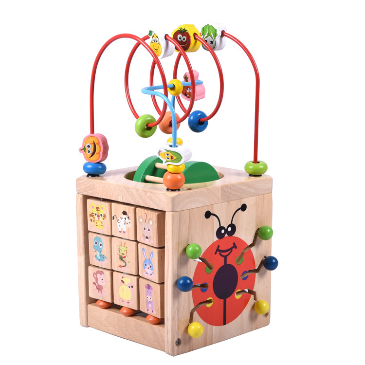 Wooden Multi-Function Activity Center – Puzzle & Bead Maze for Children