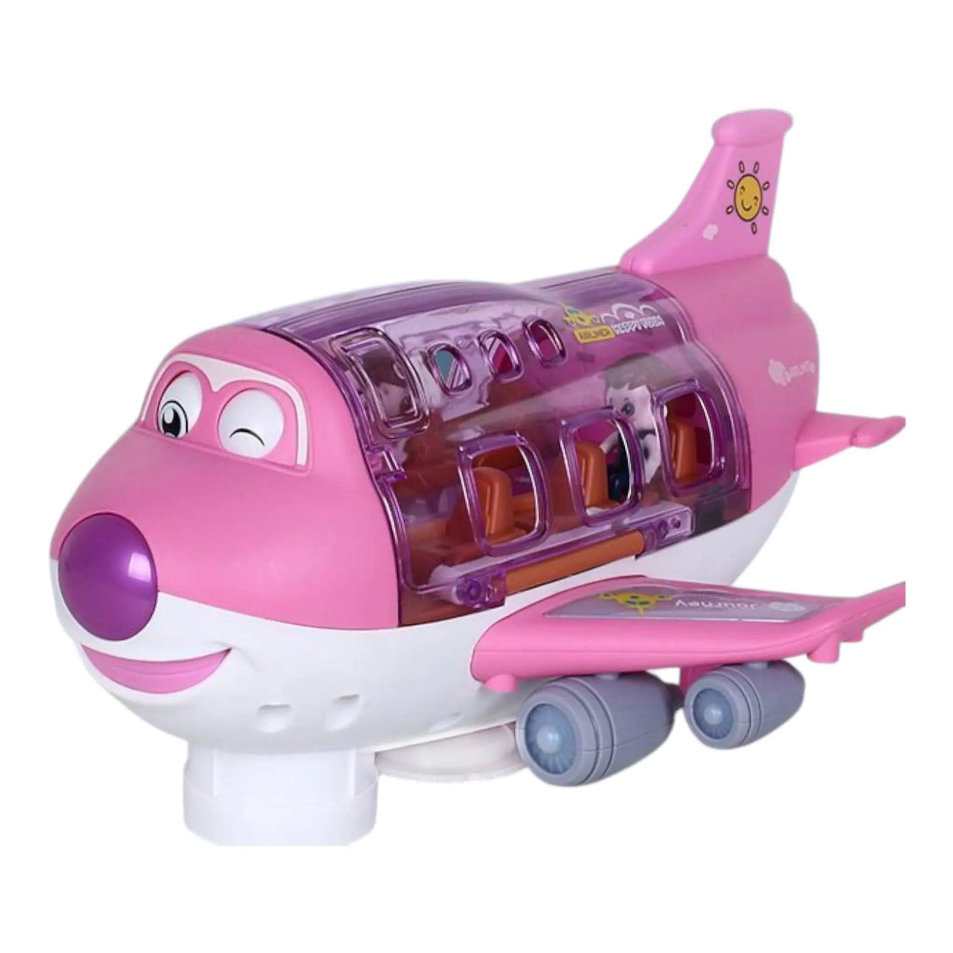 Pink toy airplane with transparent middle section on a white background-Greater Toys Store