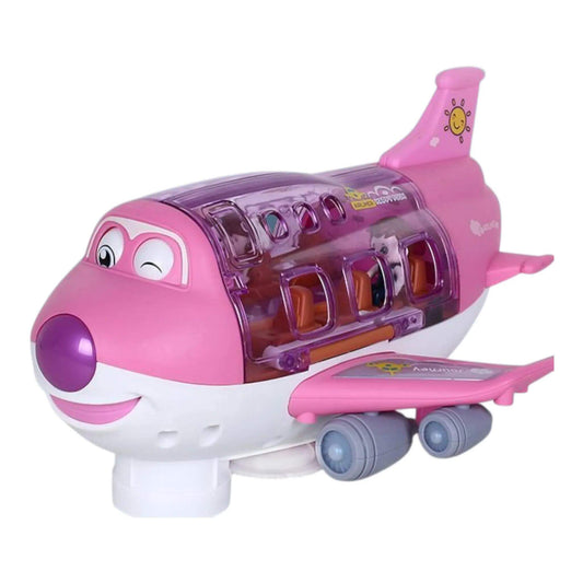 Pink toy airplane with transparent middle section on a white background-Greater Toys Store
