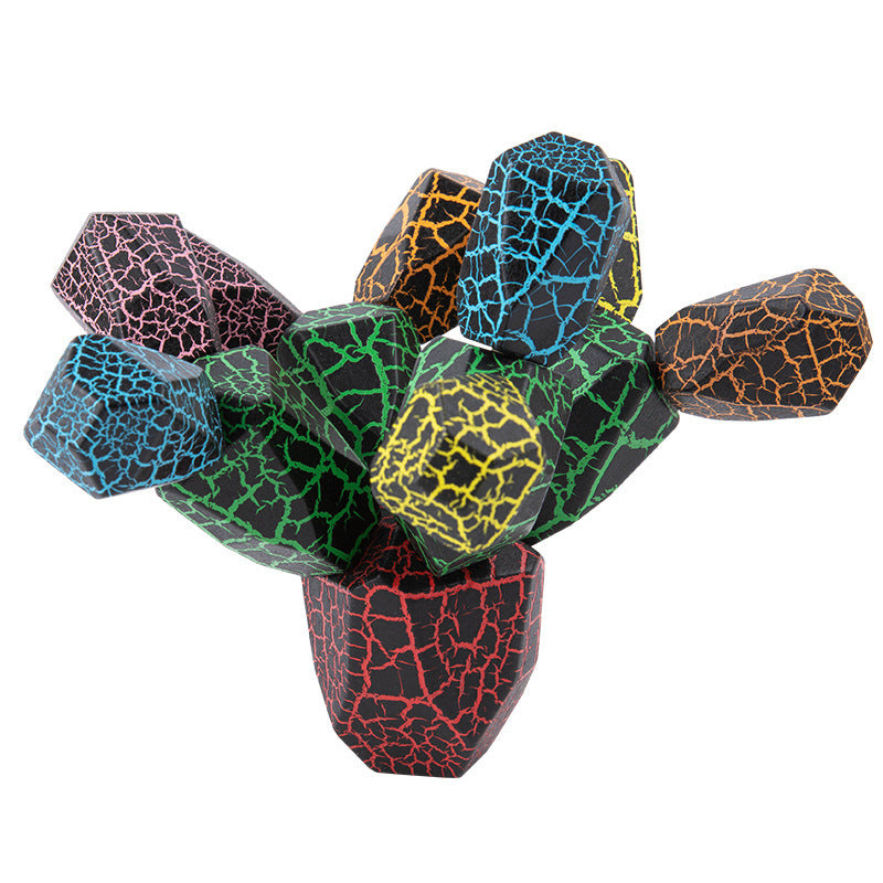 Rainbow Cactus Wooden Stacking Toy - Educational Building Blocks for Kids