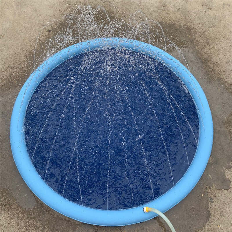Blue inflatable pool with water splashing on a concrete surface - Greater Toys Store