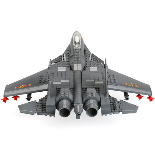 Toy model of a fighter jet made from interlocking bricks on a white background - Greater Toys Store