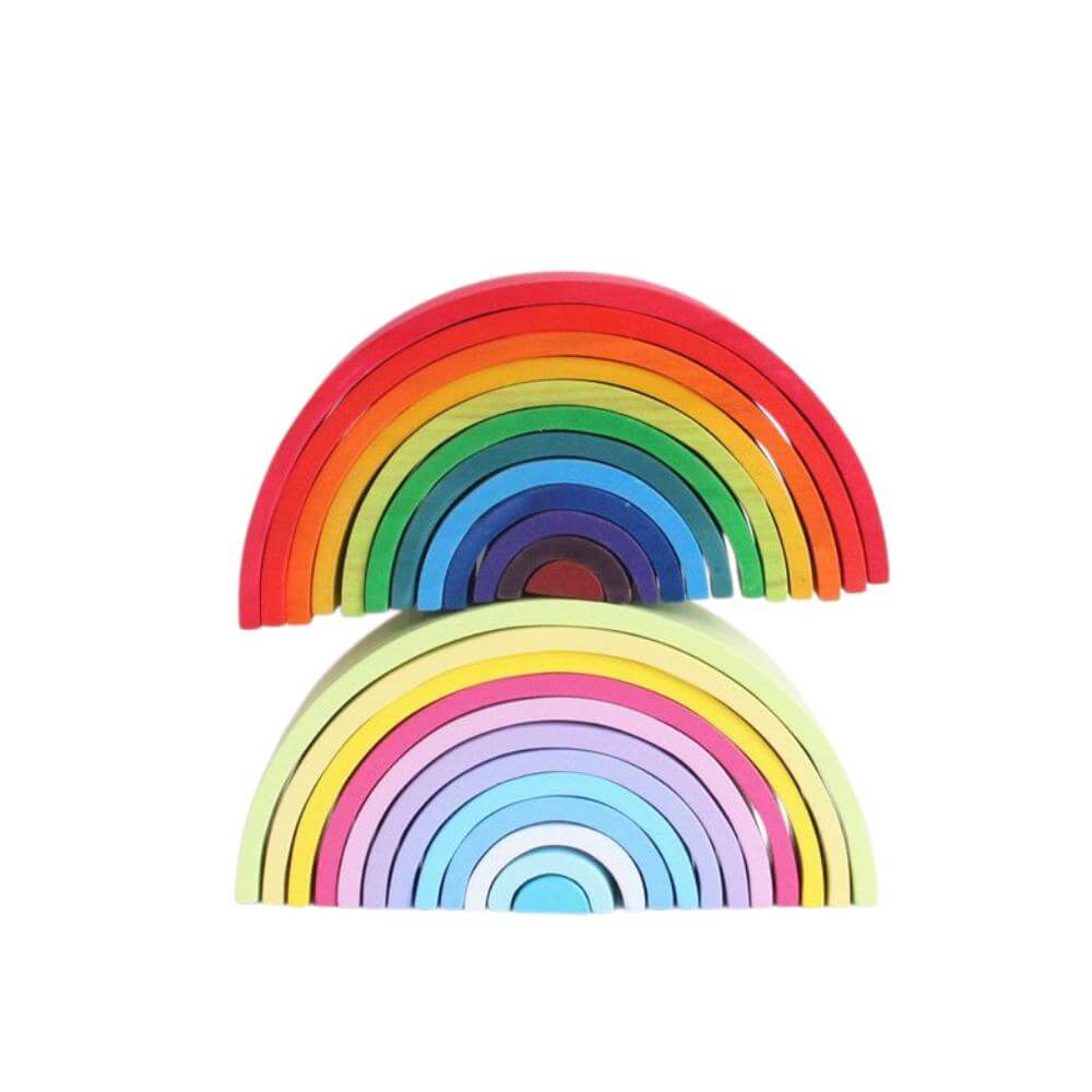 Two colorful wooden rainbow blocks on a white background—Greater Toys Store