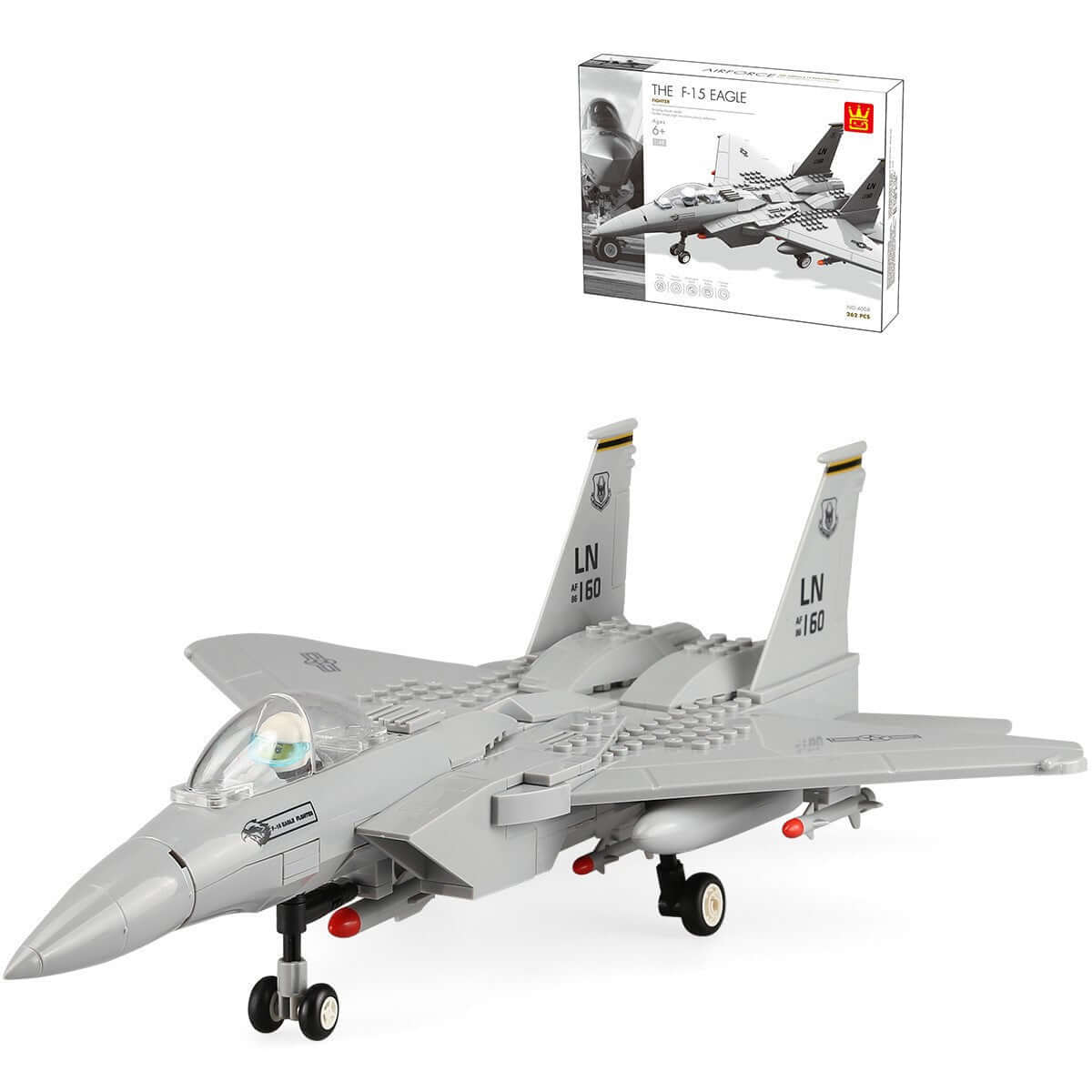 Model of an F15 fighter jet with a packaging box in the background - Greater Toys Store