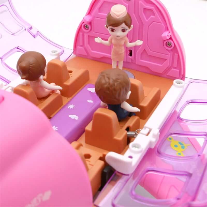 Toy set with dolls inside a pink vehicle, featuring a driver and two passengers-Greater Toys Store