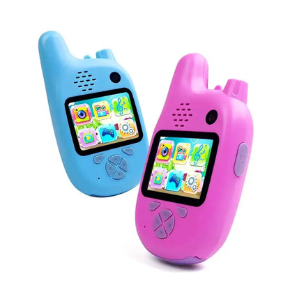 Two colorful toy walkie-talkies with screens on a white background—Greater Toys Store