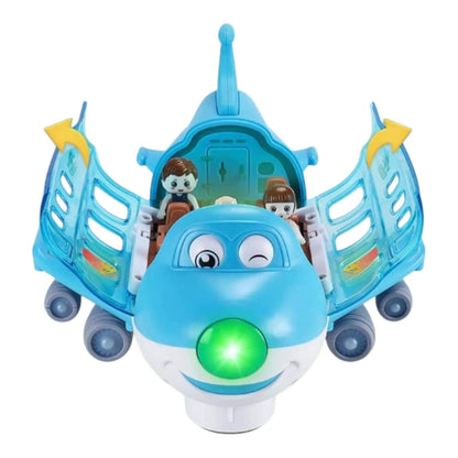 Toy vehicle with a face, blue wings, and green light on a white background-Greater Toys Store