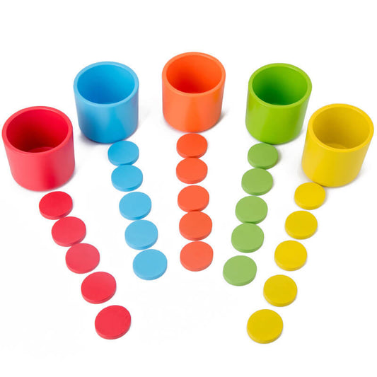 Colorful cups and discs on a white background—Greater Toys Store