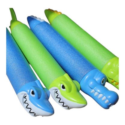 Plastic shark and alligator water blaster in green and blue on a white background-Greater Toys Store