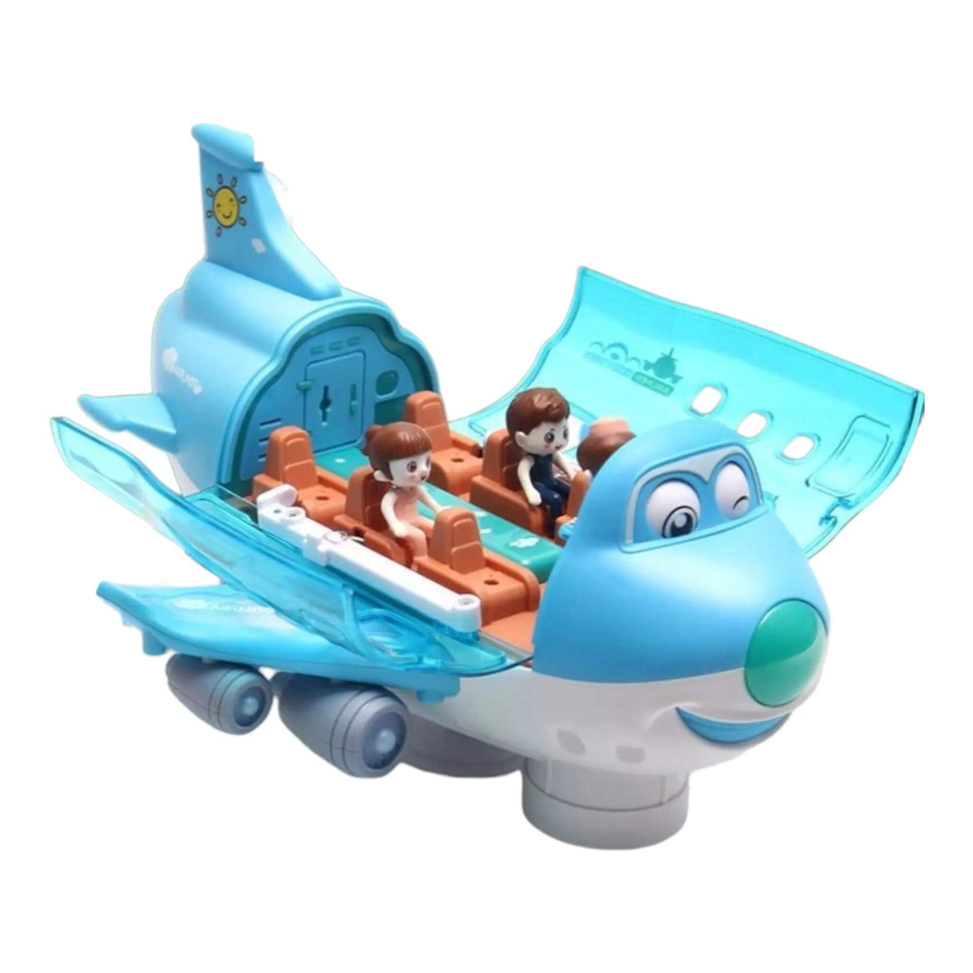 Toy airplane with cartoon face and characters inside on a white background- Greater Toys Store