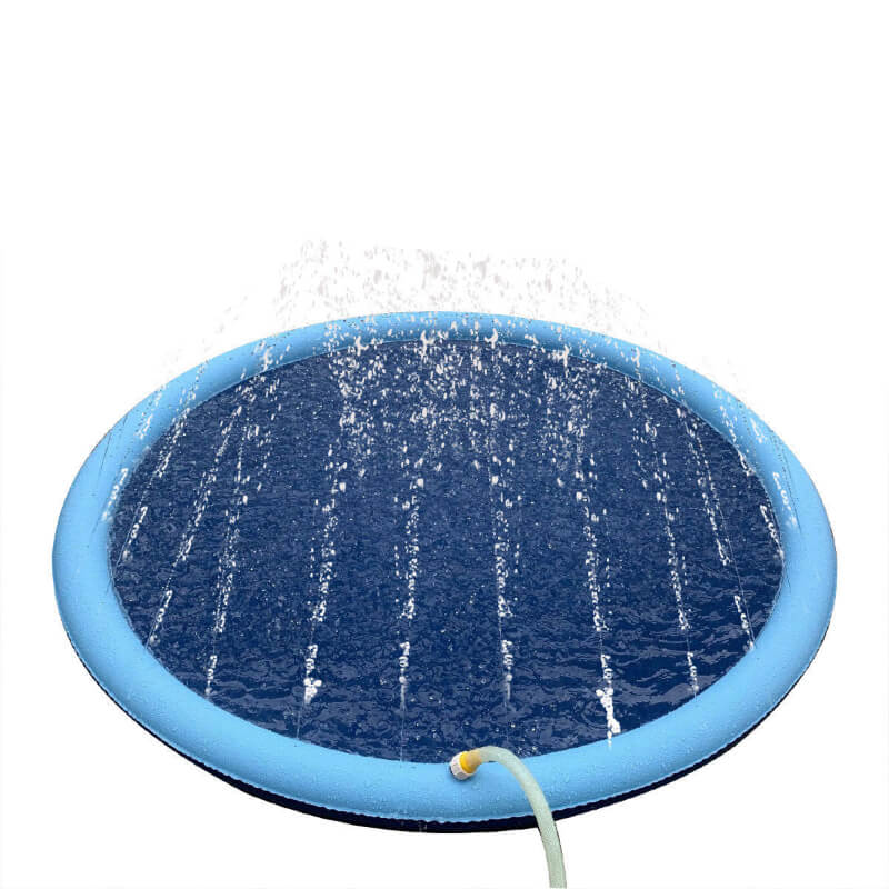 Blue inflatable pool with water spraying out on a white background - Greater Toys Store