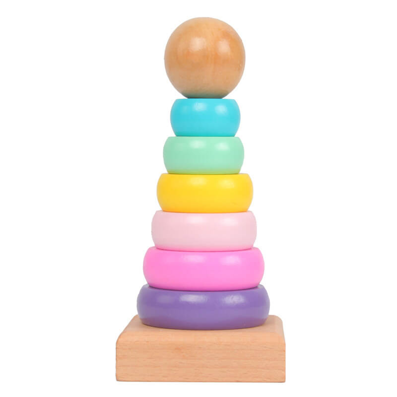 Stack of colorful wooden rings on a white background—Greater Toys Store