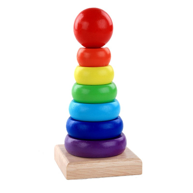 Colorful stacking toy with rainbow-colored rings on a white background—Greater Toys Store