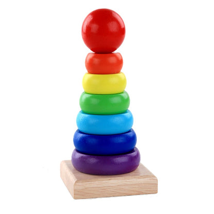 Colorful stacking toy with rainbow-colored rings on a white background—Greater Toys Store