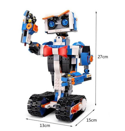 Toy robot made of interlocking bricks with measurements on a white background - Greater Toys Store