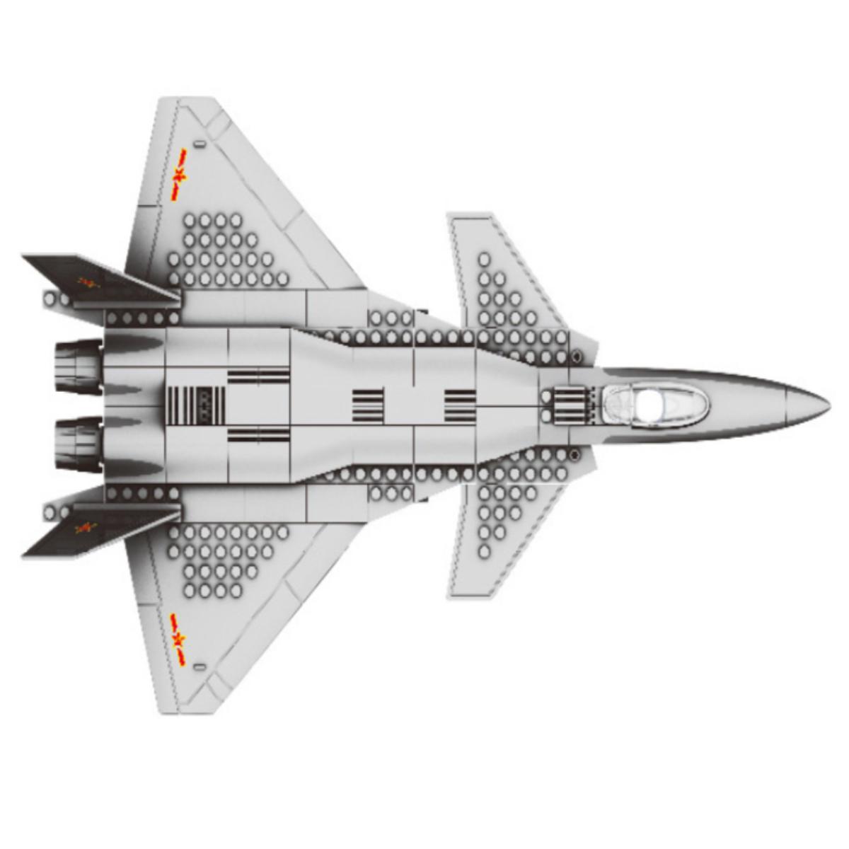 Model of a fighter jet made from interlocking bricks on a white  - Greater Toys Store