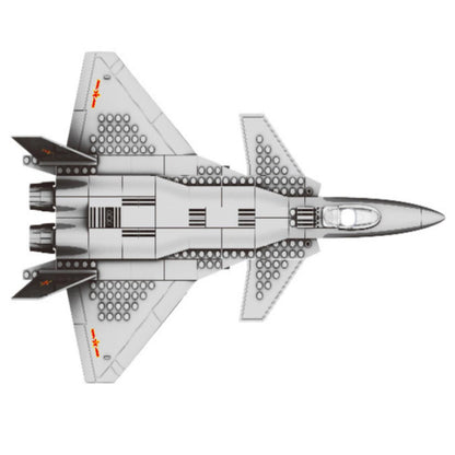 Model of a fighter jet made from interlocking bricks on a white  - Greater Toys Store