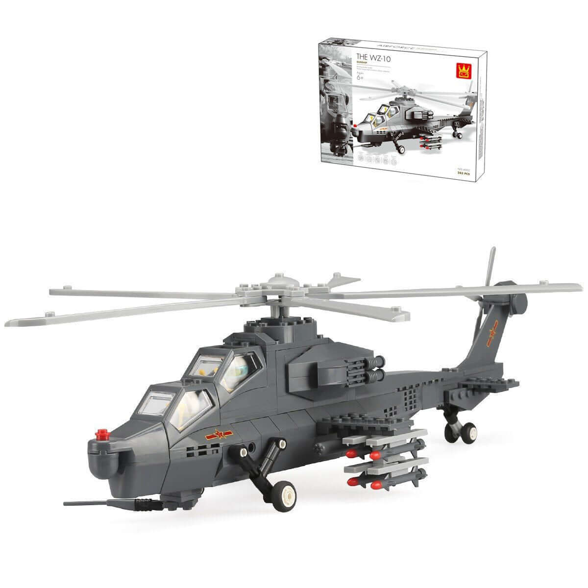 WZ-10 toy helicopter model with detailed features and a packaging box on a white background - Greater Toys Store