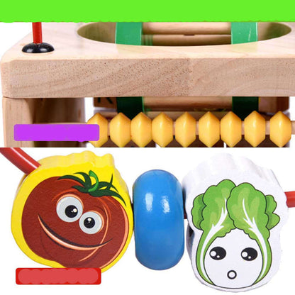 Wooden toy with colorful beads and cartoonish vegetable characters on a green background-Greater Toys Store