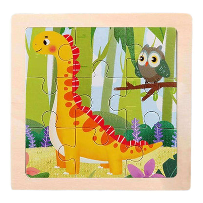 Children's puzzle with a dinosaur and owl design on a wooden frame-Greater Toys Store