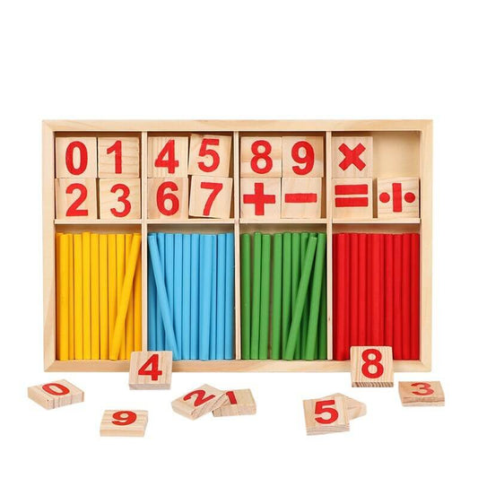 Wooden educational toy with number blocks and colorful sticks on a white background - Greater Toys Store