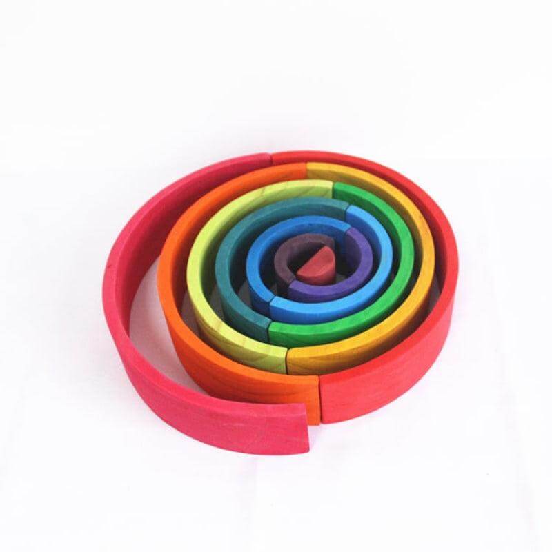 Set of colorful wooden rings stacked on a white background—Greater Toys Store