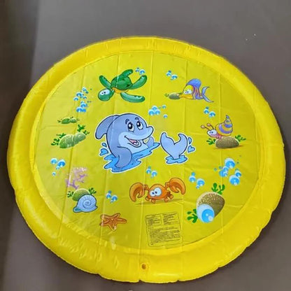 Yellow inflatable pool with cartoon sea animals on a gray background - Greater Toys Store