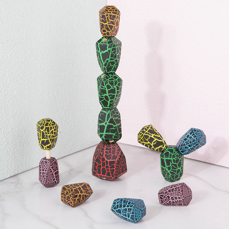 Rainbow Cactus Wooden Stacking Toy - Educational Building Blocks for Kids