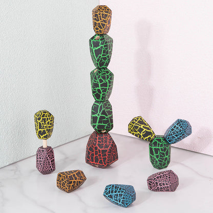 Rainbow Cactus Wooden Stacking Toy - Educational Building Blocks for Kids