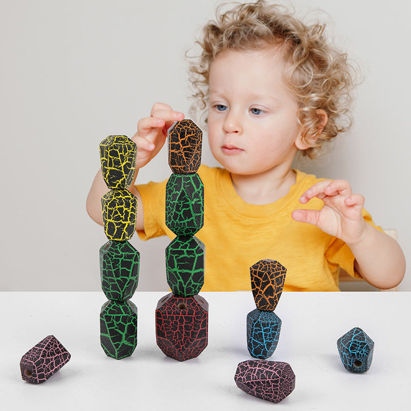 Rainbow Cactus Wooden Stacking Toy - Educational Building Blocks for Kids